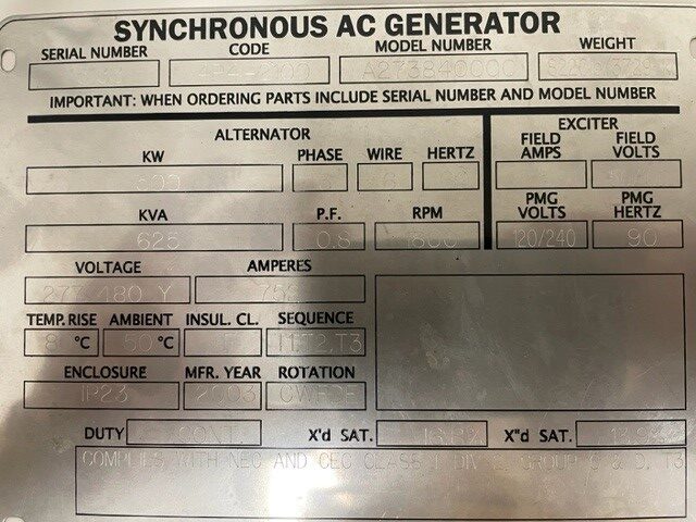 500 KW Caterpillar #3412DITA, diesel generator set, 277/480 Volts, 3-phase, 831 HP @ 1800 RPM, Woodward 2301A - Image 2