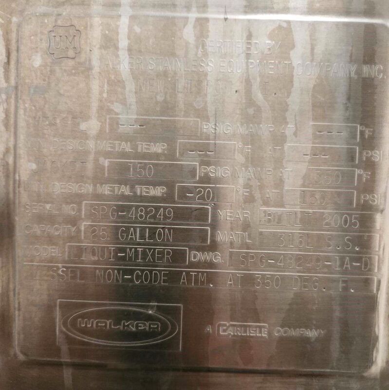 Walker, 25 gallon jacketed liquifier, 150 psi @ 350&deg;F, portable frame w/ Control panel - Image 8
