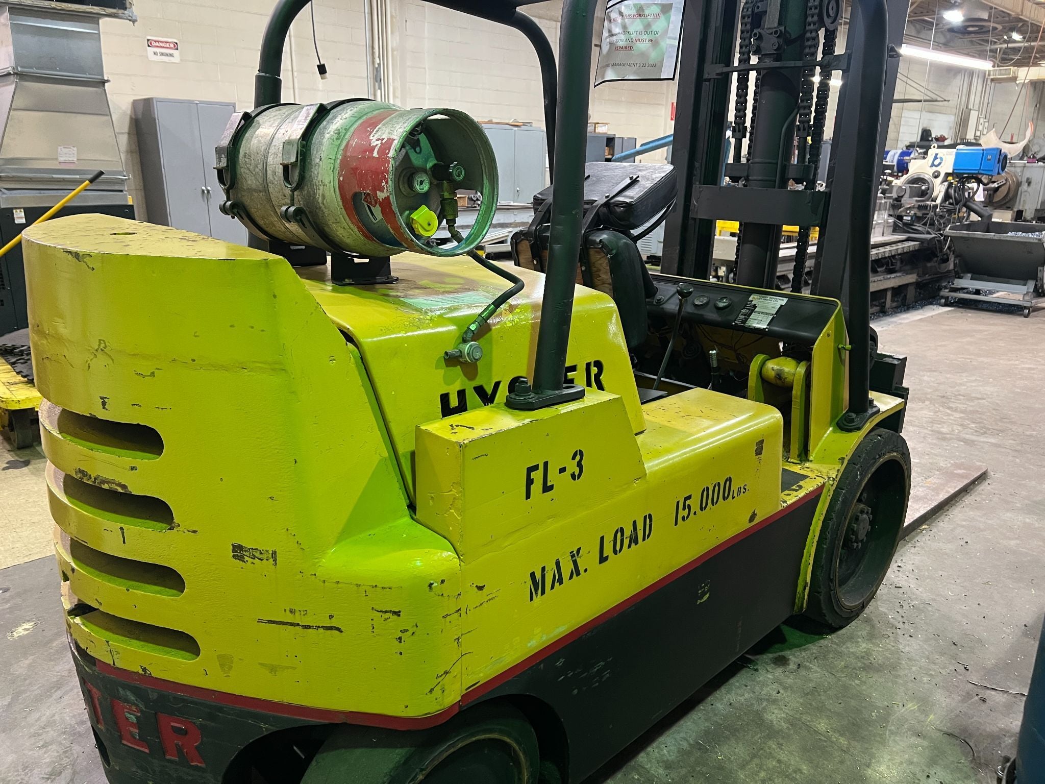 15000 lb. Hyster #S125A-BCS, LP gas forklift, 126" lift height, 24" load centers, 60" forks, cushion tires - Image 3