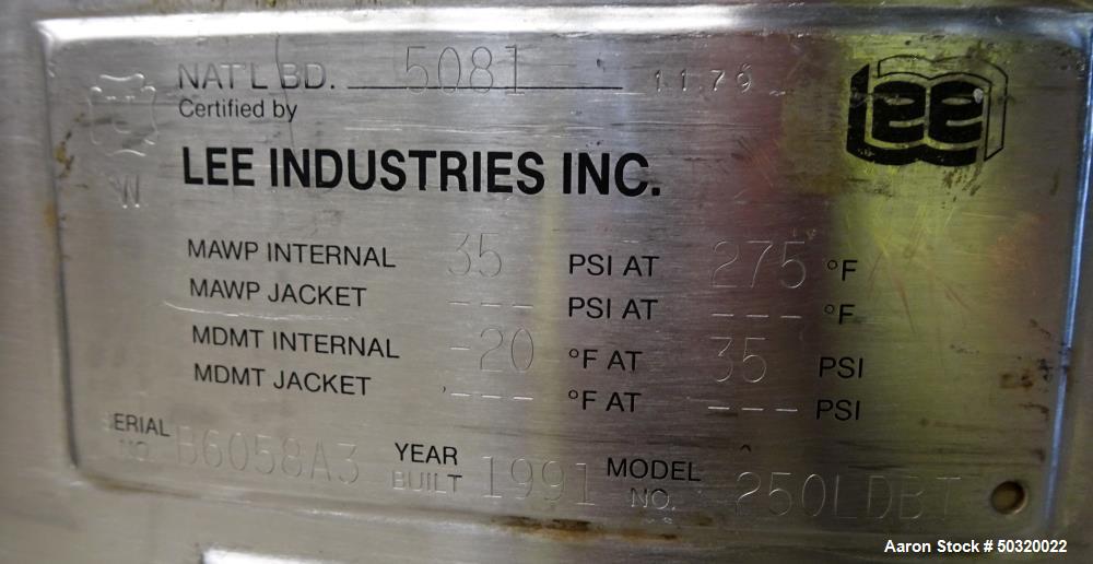 Lee Industries #250LDBT, Pressure Mix Tank, 250 Liter, 316L Stainless Steel, vertical, 30" diameter x 19" - Image 9