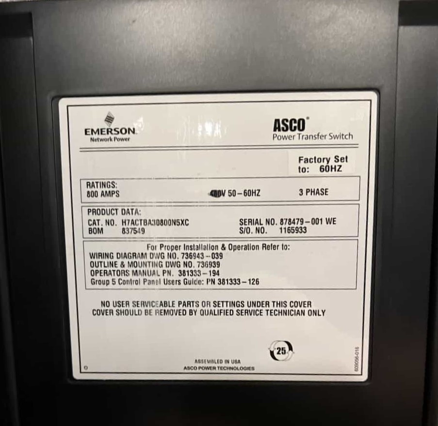 800 Amp. ASCO 7000 Series, ISO Bypass automatic transfer switch, 208 Volts, Nema 1 enclosure - Image 2