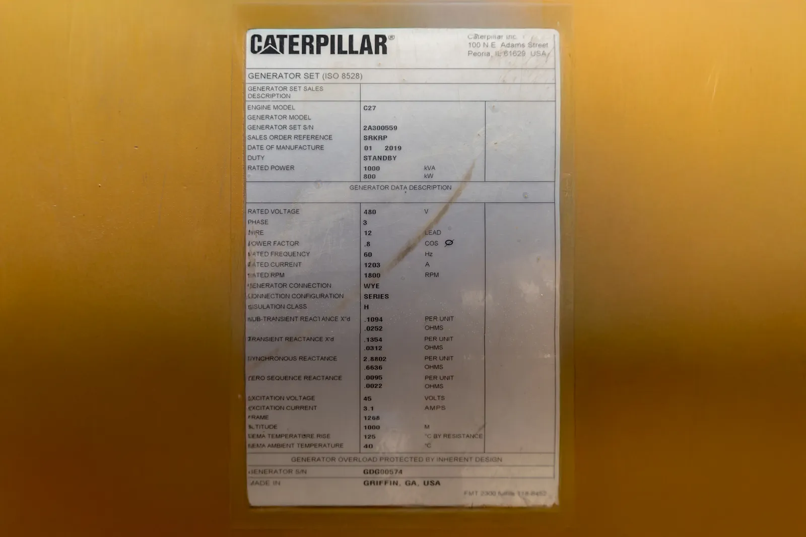 800 KW Caterpillar #C27, diesel generator, 277/480 Volts, 122 hours, 2019 - Image 6