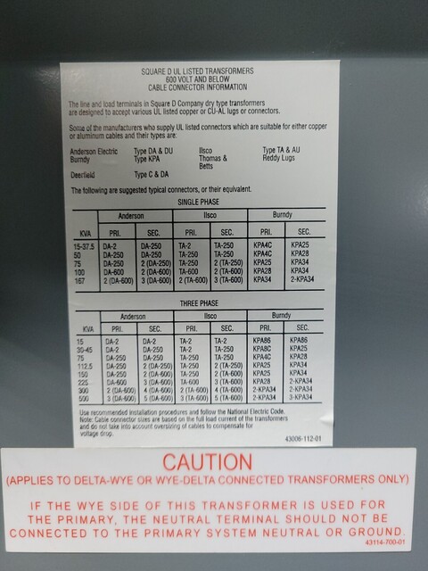 150 KVA 480 Primary, 480Y/277 Secondary, Square D #EE150T1814HISNLP - Image 3
