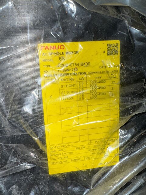 3.7 KW Fanuc #A06B-0754-B400, Servo Motor, 6000 RPM, New - Image 1