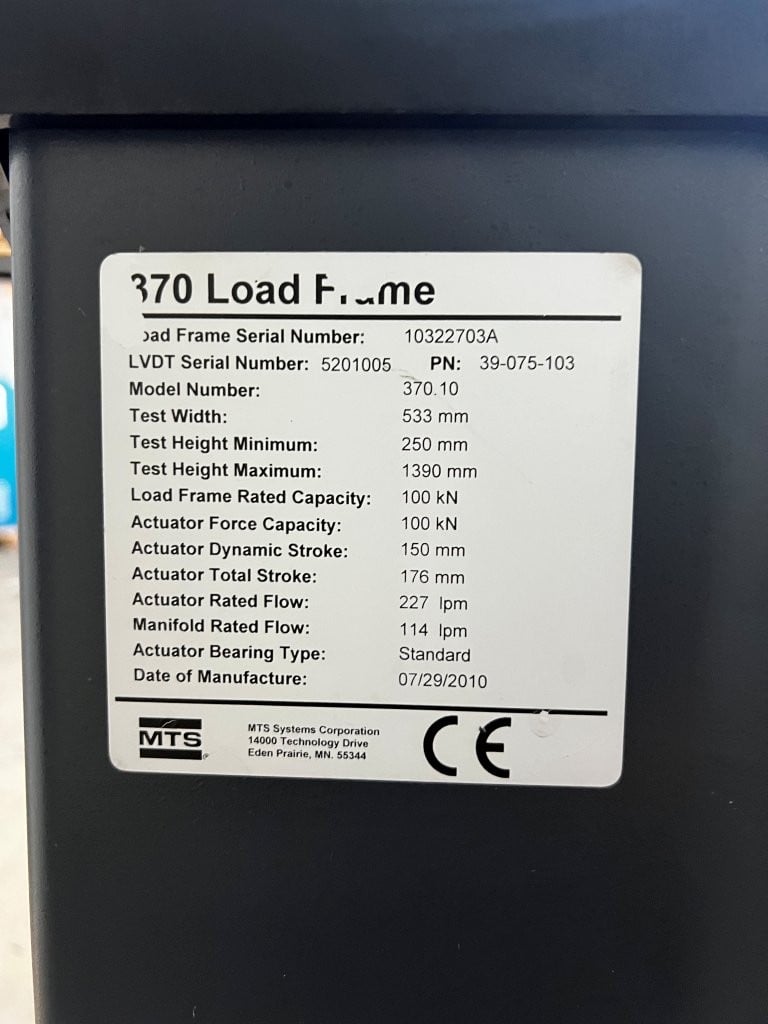 22 KIP (100kN) MTS #370.10, Landmark Fatigue Testing Load Frame, 2 Column, 21" between columns - Image 6