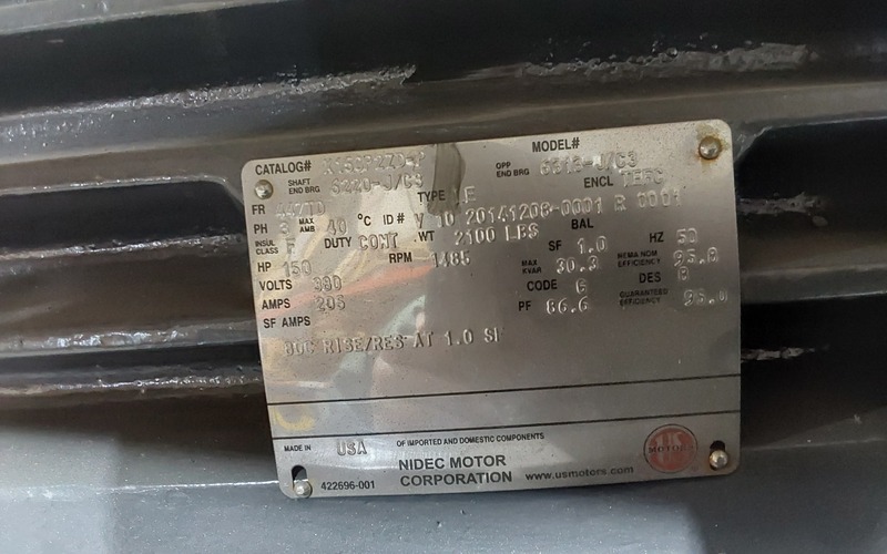 150 HP 1485 RPM Nidec, Frame 447TD, TEFC, continuous duty, 1.0 service factor, 380 Volts - Image 1