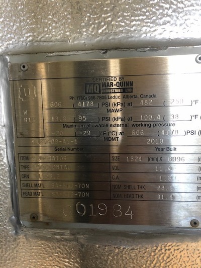 60" Sweet Horizontal Steam Separator, 606 psi, 2010 - Image 4