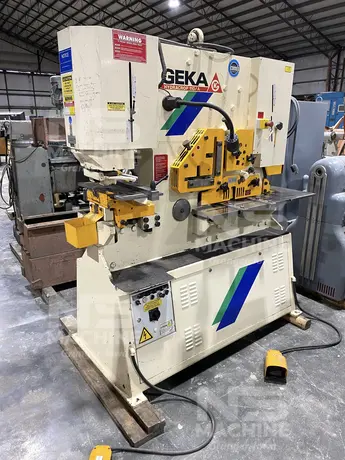 6.5" x 6.5" x 1/2" Geka #Hydracrop-110/A, 121 ton, original paint, electric back stop, pipe notcher, channel - Image 1