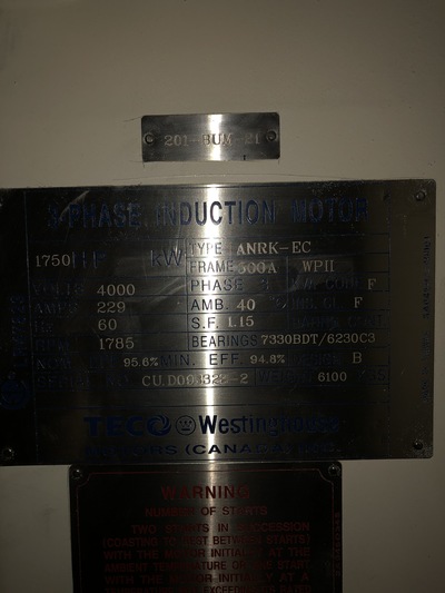 1750 HP 1785 RPM Teco Westinghouse, Frame 500A (2 available) - Image 4