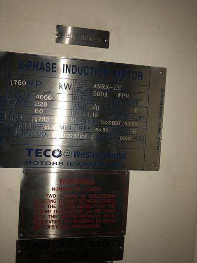 1750 HP 1785 RPM Teco Westinghouse, Frame 500A (2 available) - Image 5