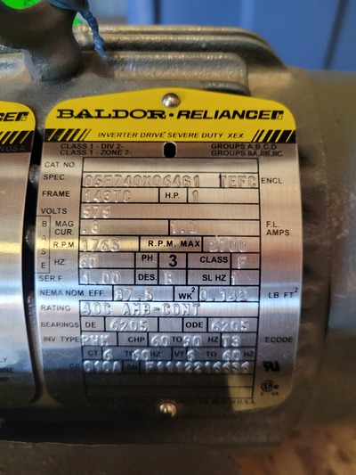1 HP 2700 RPM Baldor #05F740X06461, Frame 143TC, TEFC, 2012 - Image 2