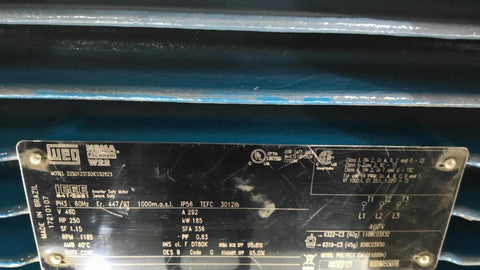 250 HP 1200 RPM Weg Z25012S13QIE032823, Frame 447/9T, TEFC, 6P, 460 Volts - Image 2