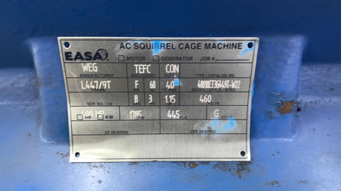 400 HP 1800 RPM Weg 40018ET3G449T-W22, Frame 447/9T, TEFC, 4P, 460 Volts - Image 3