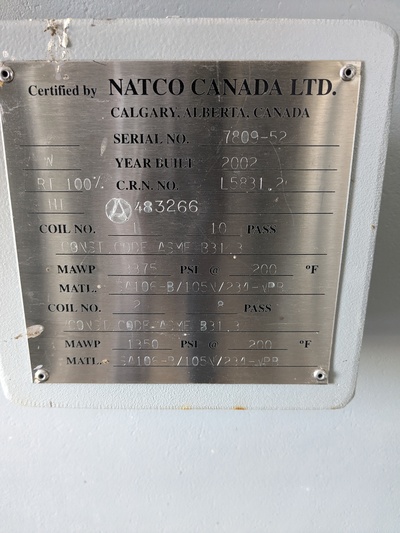 1.5 MMBTU/hr Natco, Sour Line Heater, 24" x7' 6" Sour Separator, 3" coil diameter, 3375 psi, 200&deg;F, 2002 - Image 5