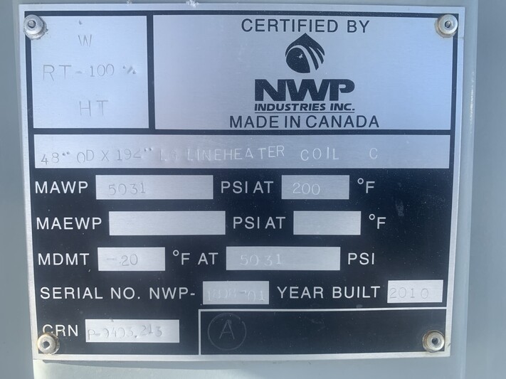 1 MMBTU/hr NWP Ind., Sour Line Heater, 3" coil diameter, 5031 psi, 200°F, 2010 - Image 10