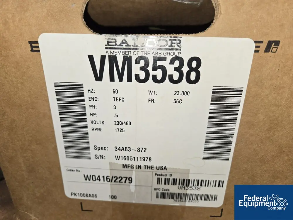 0.5 HP 1725 RPM Baldor Motor, Frame 56C, 230/460 VF., TEFC, 3 phase - Image 2