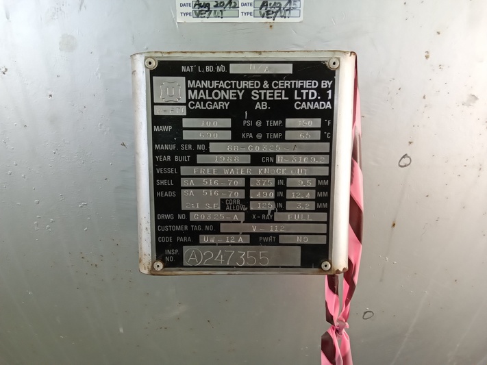 78" x 20' Maloney, horizontal FWKO, 100 psi, 150°F, 1988 - Image 2