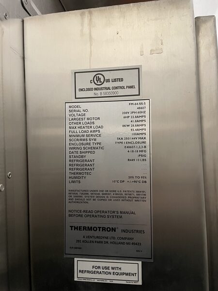 44" width x 37" D x 44" H Thermotron #FM-64-55-S, Temperature/Humidity Test Chamber, 10°C - 90°C - Image 3
