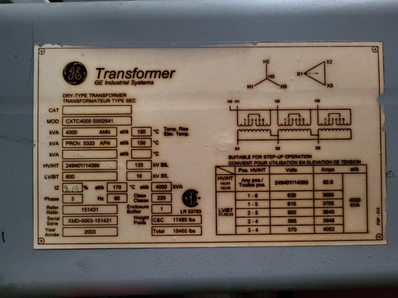 4000 KVA 24940Y/14400 Primary, 600 Secondary, General Electric CXTC4000 S002640 transformer, 2003 - Image 2