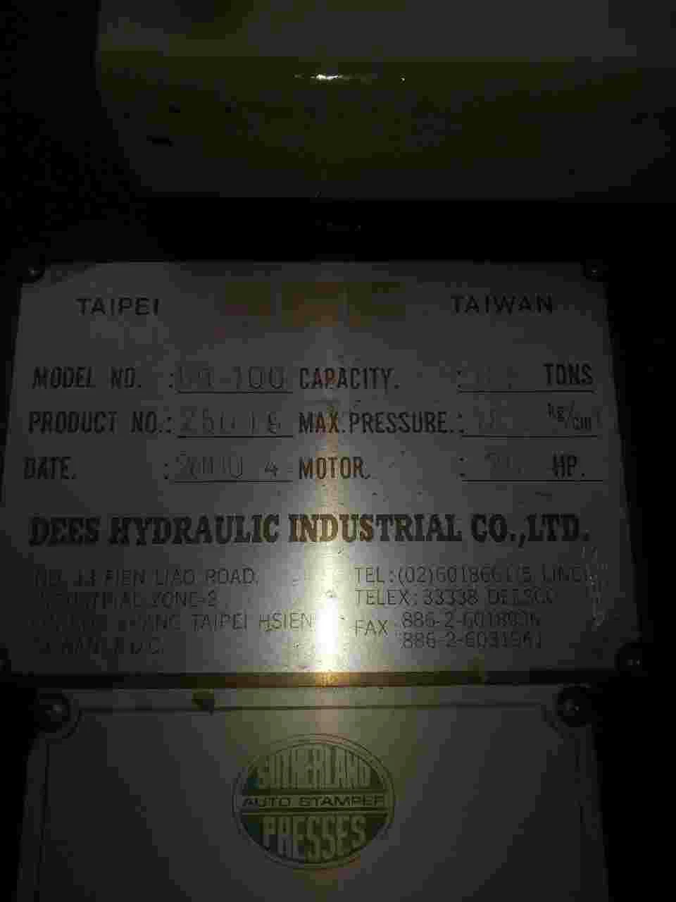 100 Ton, Sutherland #SPC, Auto Stamper Hydraulic Press, 2001 - Image 4