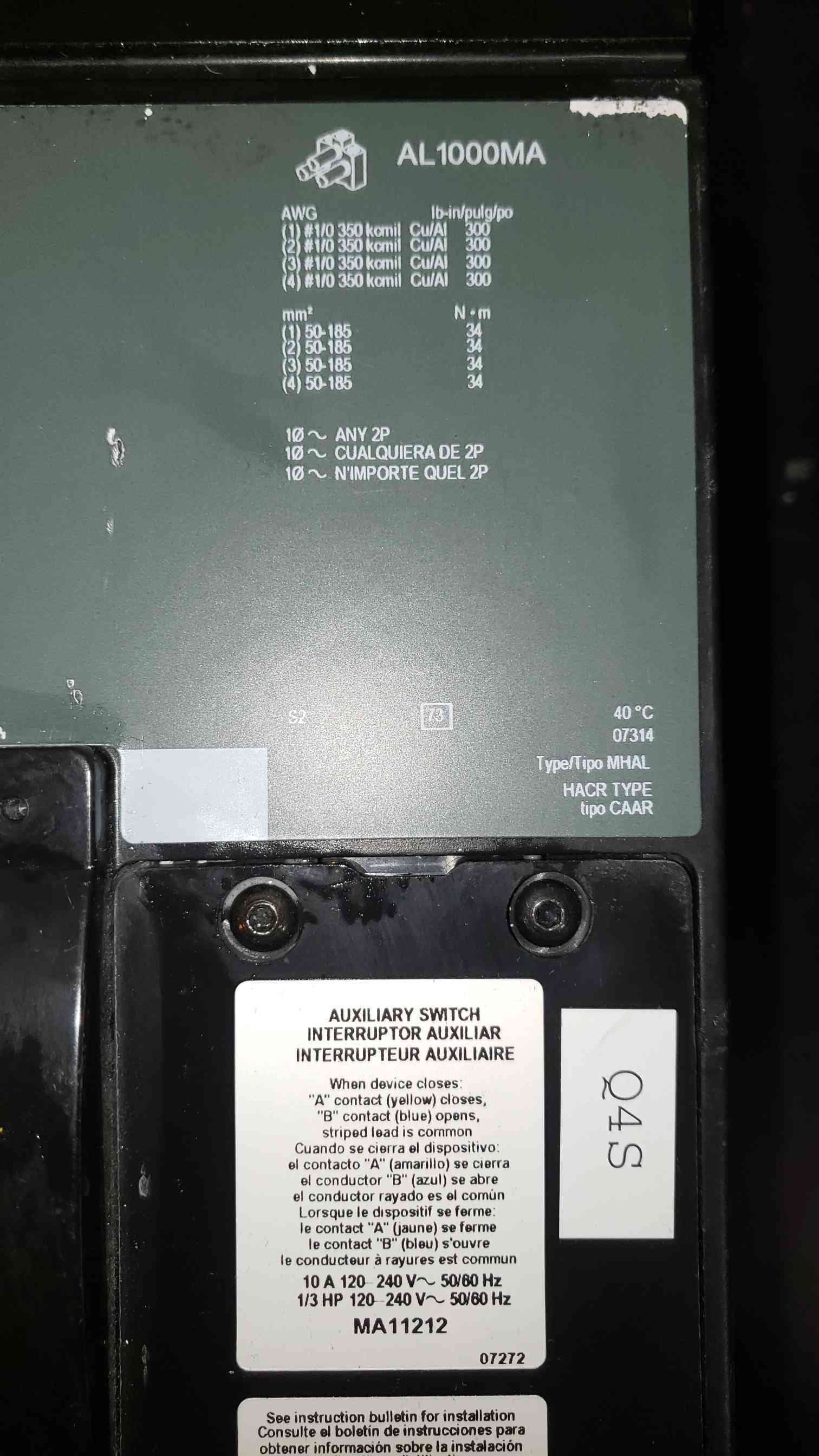 1200 Amps, Square D, MH-1200-A, Circuit Breaker, 50/60 Hz, 240-600 V - Image 4