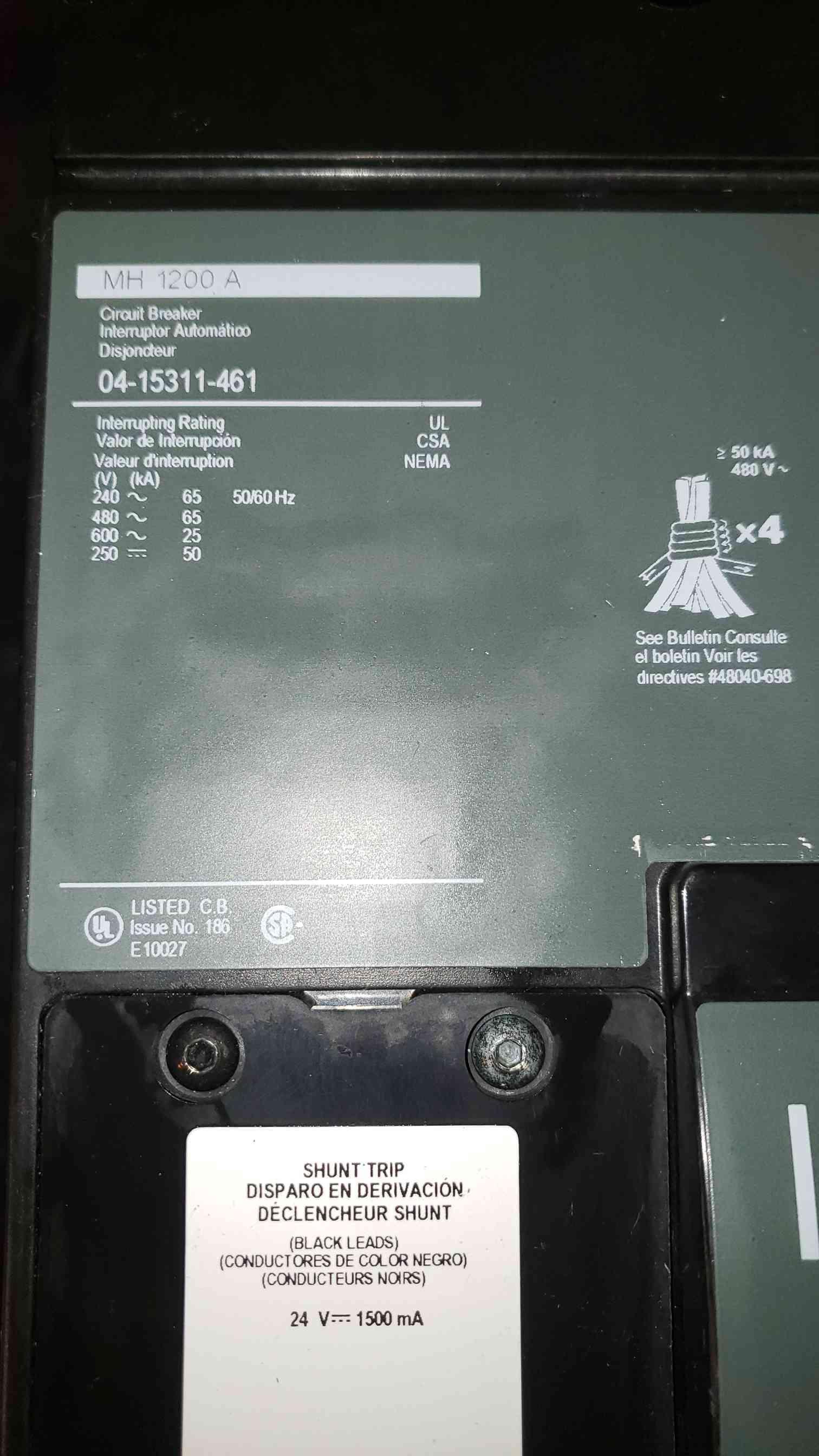 1200 Amps, Square D, MH-1200-A, Circuit Breaker, 50/60 Hz, 240-600 V - Image 9