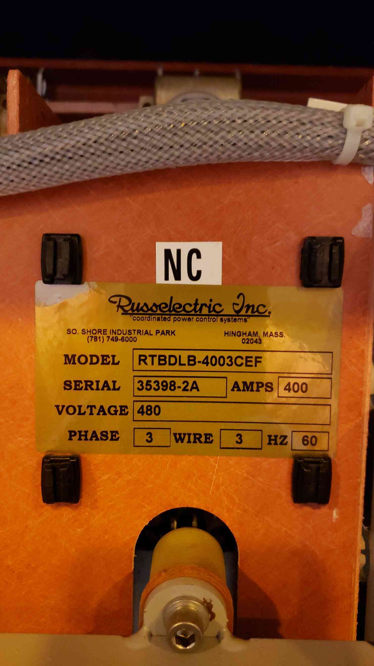 400 Amp. Russelectric #RTBDLB-4003CEF, Automatic Transfer Switch, 3 Phase, 3-Wire, 60 Hz, 480 V, 2010 - Image 8