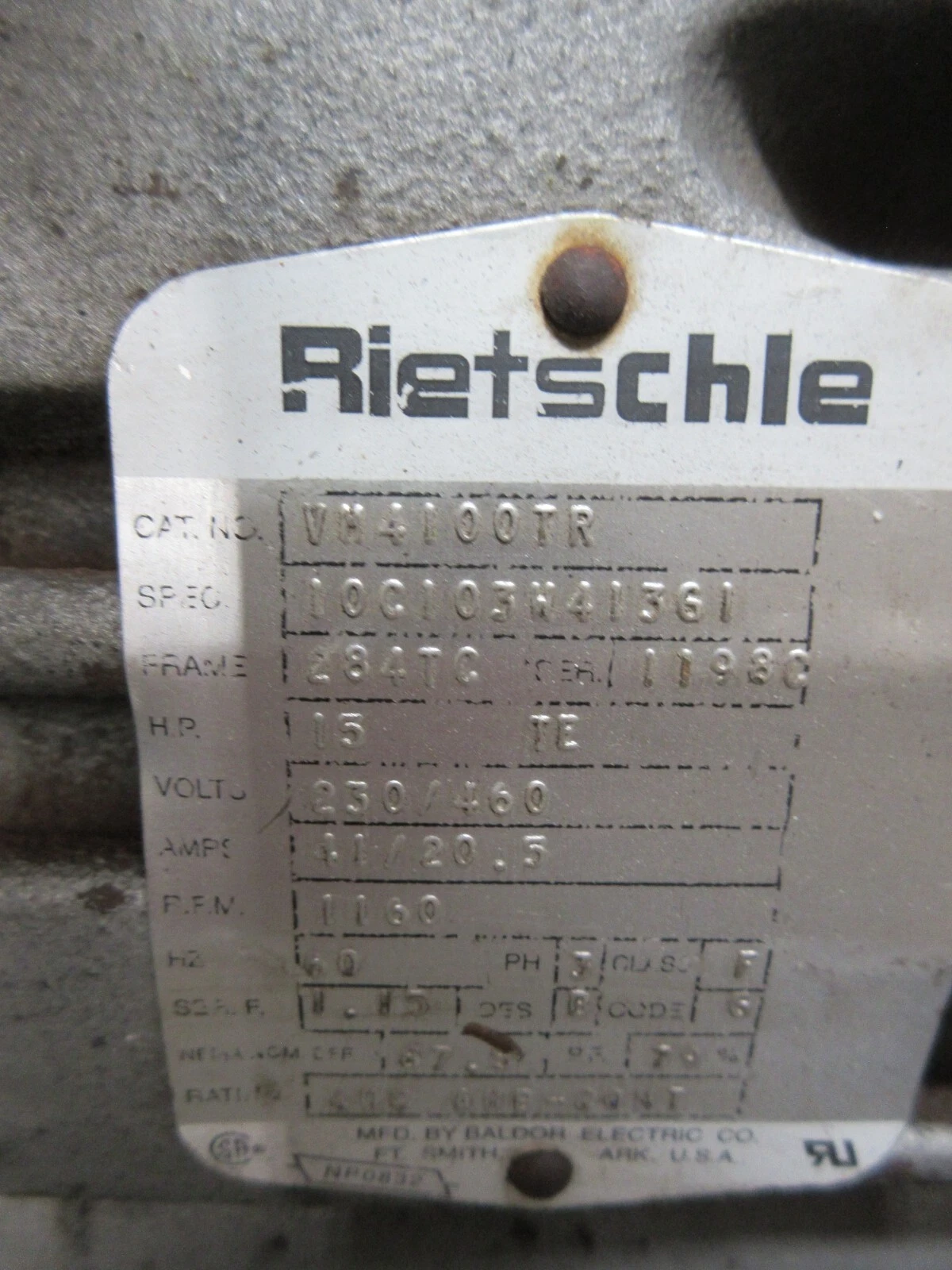 Rietschle #VM4100TR / D-79650, Vacuum pump, 15 HP, 230/460 V., 1160 RPM - Image 5