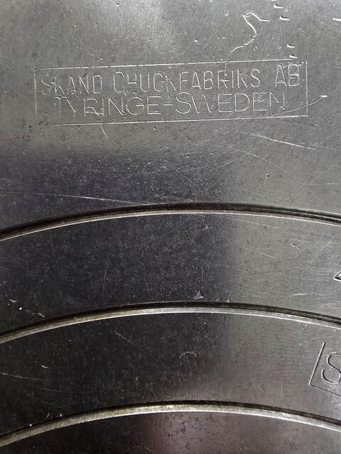 12" Skand Sweden Fabricks #AB, 3-jaw lathe chuck, 4"hole, D1-6 mount, 2 pc adjustable jaws - Image 5