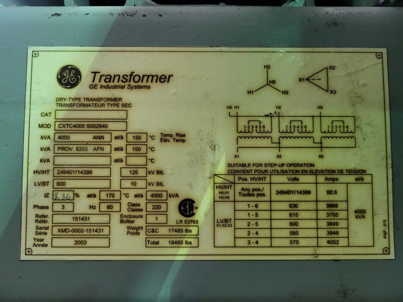 4000 KVA 24940Y/14399 Primary, 600 Secondary, General Electric CXTC4000 S002640, dry, 2003 - Image 2