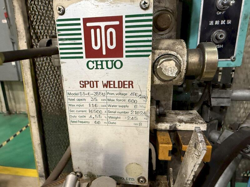 35 Kva Uto Chuo #S1-6-335U, Spot Welder, 20" throat, 480/240 Primary V., palm Control, w/ vibratory bowl, 1998 - Image 3