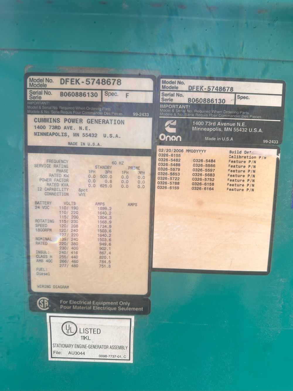 500 KW Cummins #DFEK QSX15-G9, diesel generator set, 2006 - Image 3