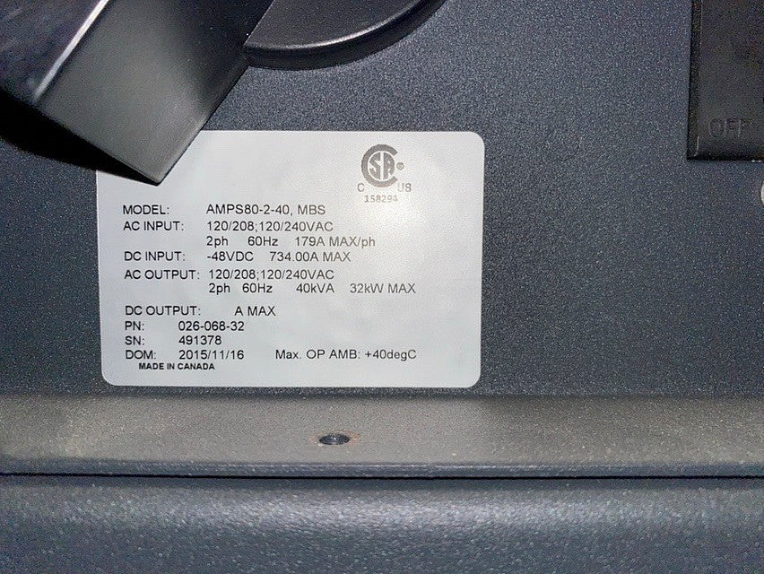Alpha #AMPS80-2-40-MBS, Modular Power System Rectifier w/Bypass, 2 Phase, 32 kW, 40 kVA, 120-240 VAC, 48 VDC - Image 2