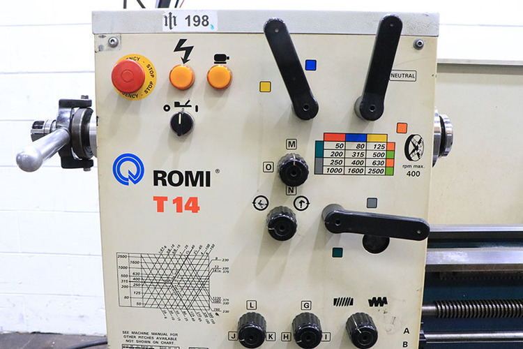 14" x 40" Romi #T-14, engine lathe, 7" swing over cross slide, inch/metric, 3-jaw 6" chuck, 2-Axis digital - Image 3