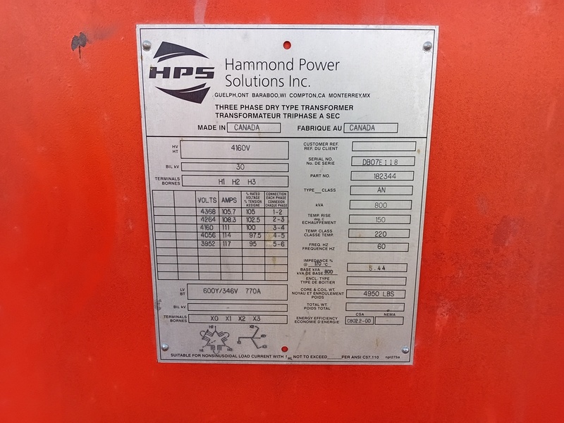 800 KVA 4160 Primary, 600Y/346 Secondary, Transformer with Metalec underground substation - Image 3