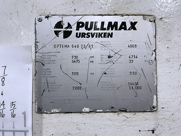 700 Ton, Pullmax/Ursviken #Optima-640, Press Brake, 287" L x 34.4" H Work size, 11.8" width Table, 15.7" - Image 4