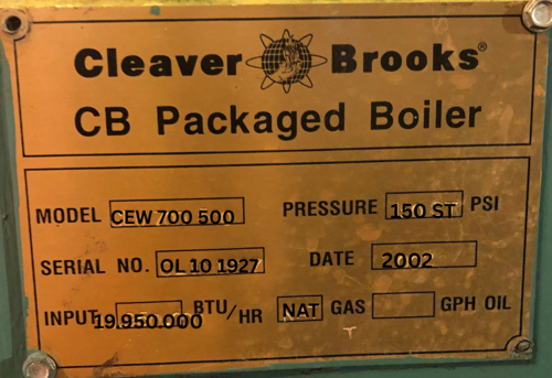 500 HP Cleaver-Brooks #CBW-700-500, 150 PSI, Steam Boiler, Natural Gas, 19,950,000 BTU/hr, 2002 - Image 3