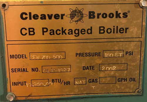500 HP Cleaver-Brooks #CBW-700-500, 150 PSI, Steam Boiler, Natural Gas, 19,950,000 BTU/hr, 2002 - Image 4