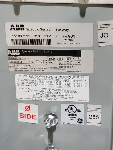 3200 Amps, ABB, 212C1002P113, Spectra Series Busway, 300 Volt 3 Phase 3 Watt Indoor - Image 8
