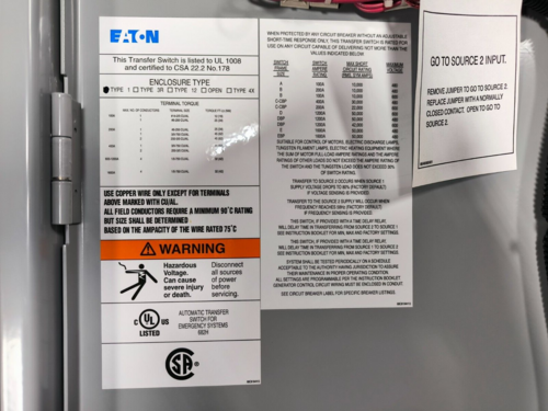 200 Amp. Eaton #ATC3C2X40200XSU, Transfer Switch, 120/480 VAC, 3PH 4P 3/4W Type 1 - Image 7