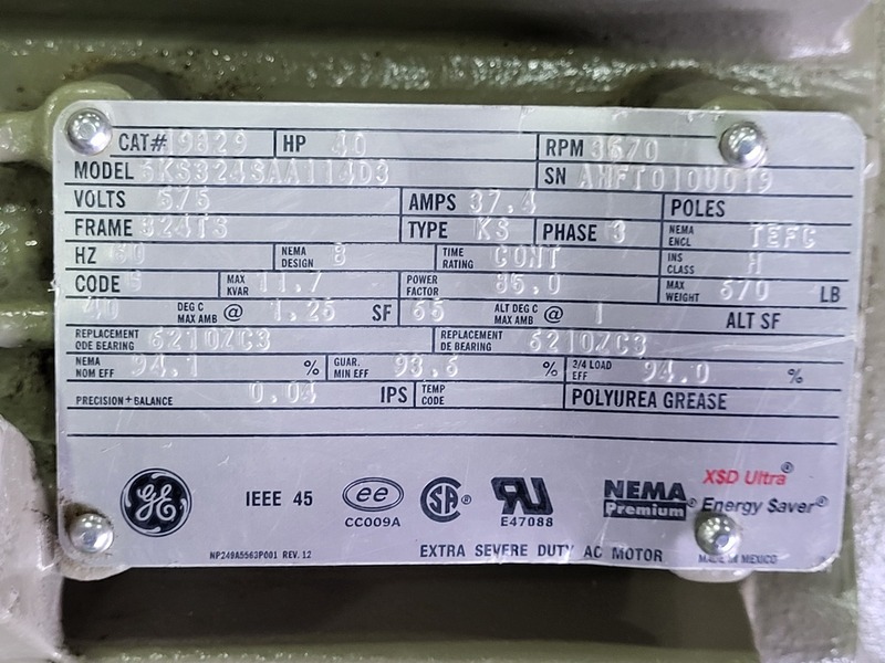 40 HP 3670 RPM General Electric 5KS324SAA114D3, Frame 324TS, TEFC, 575 Volts, new surplus - Image 2