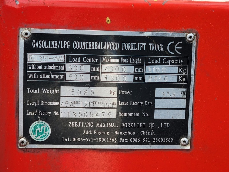 7700 lb. Maximal #FGL35T-MWA3, propane forklift, 118" lift height, 3 stage mast, side shift - Image 2