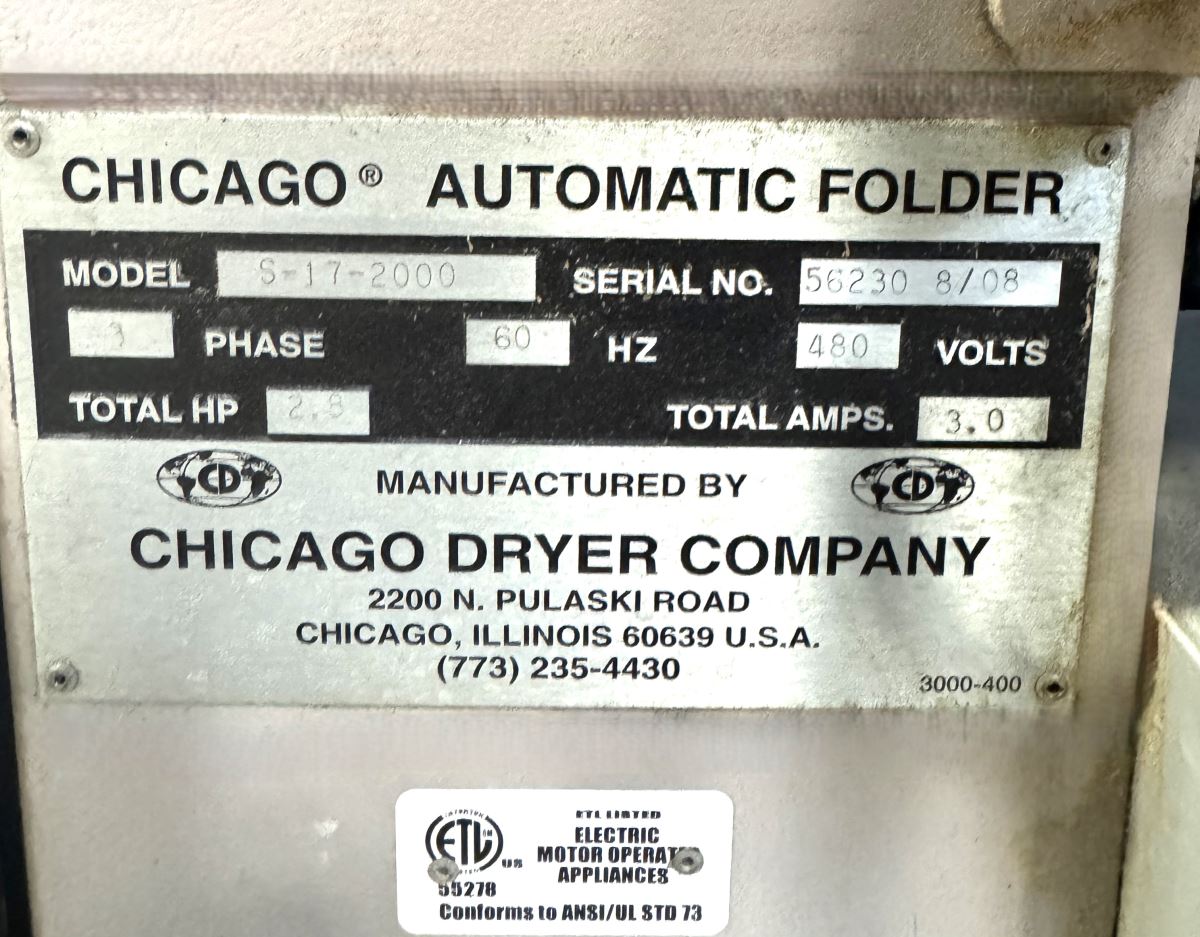 1-Lane Chicago #S-17-2000, Folder Crossfolder w/Stacker & Incline Conveyor, L.H. Crossfold Discharge, 2.8 HP - Image 9