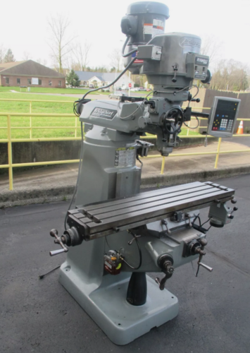 Bridgeport, vertical mill, 9" x48" table, 2/3 HP, Newall digital read out, Servo feed, Kurt vise - Image 3