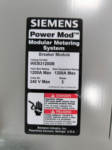 1200 Amps, Siemens, WEB31200B, Power Mod Modular Metering System Module, 240V. - Image 6