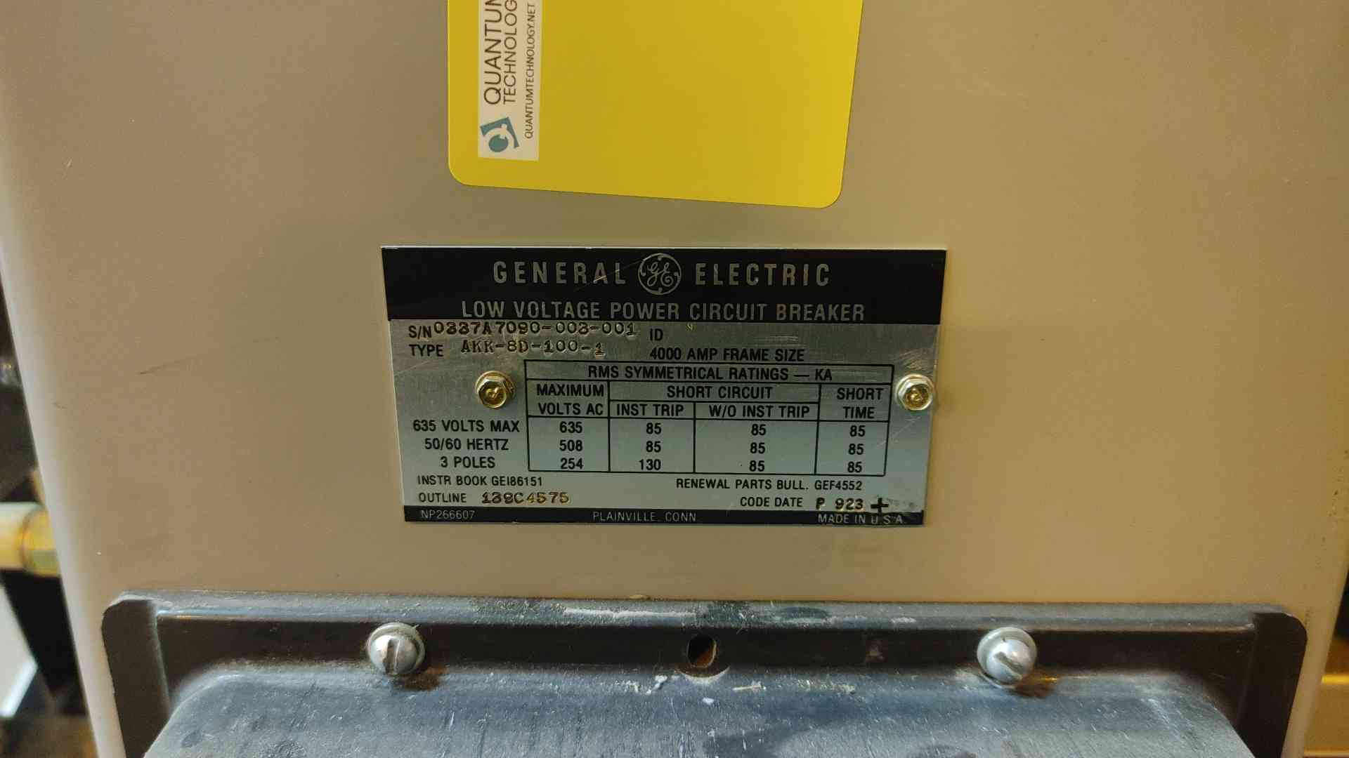 4000 Amp. GE, AKK-8D-100-1, 4 KA, Low Voltage Breaker, Micro VersaTrip (2 available) - Image 3