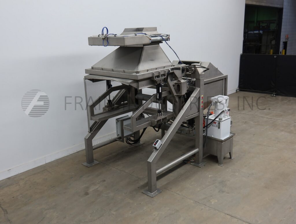 Ghazarian Welding Inc #2-STAGE, Tote Dump, 304 Stainless Steel, w/ surge hopper & vibratory conveyor, 48" x - Image 1