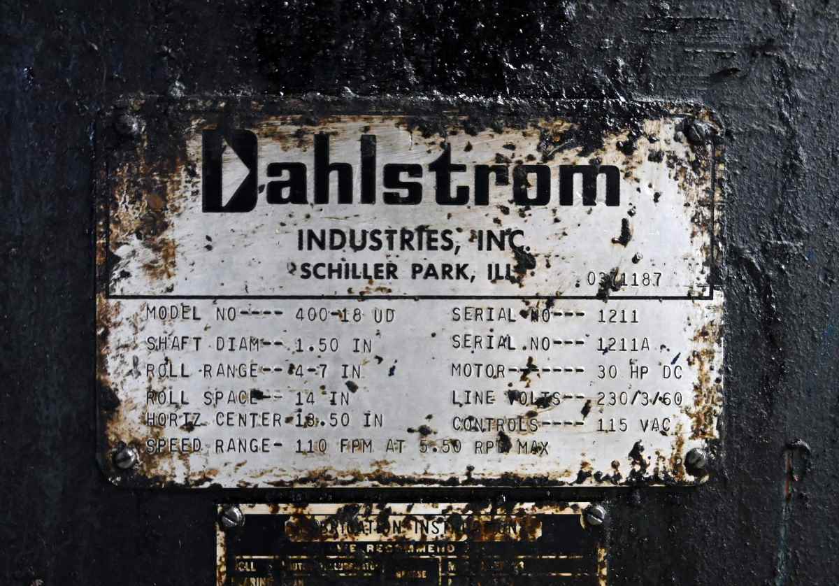 24 Stand, Dahlstrom #400-18UD/400-6UD, rollformer, 1-1/2" shaft diameter, 14" roll space, 13.5" horizontal - Image 10