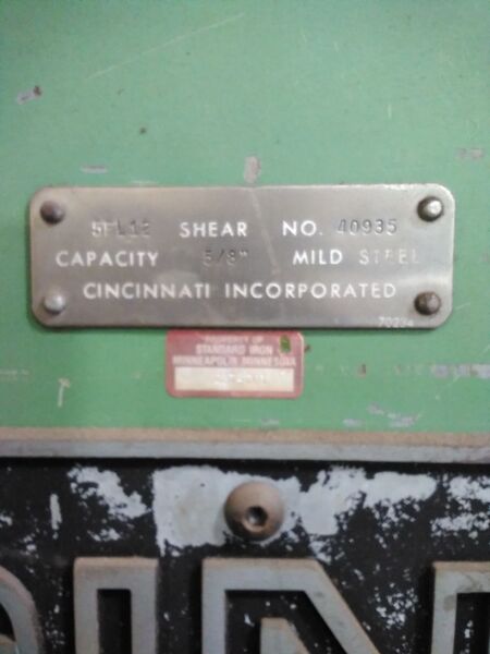 5/8" x 12' Cincinnati #5FL12, hydraulic shear, 18" throat, 1976 - Image 3