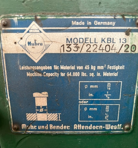 Mubea #KBL-13, 50 ton, 42mm round bars capacity, 38mm square, 75x10mm angles, coper/notcher, electric foot - Image 4